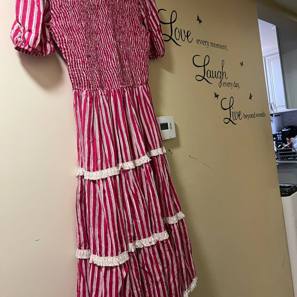 Red Smocked Gingham Women's Dress